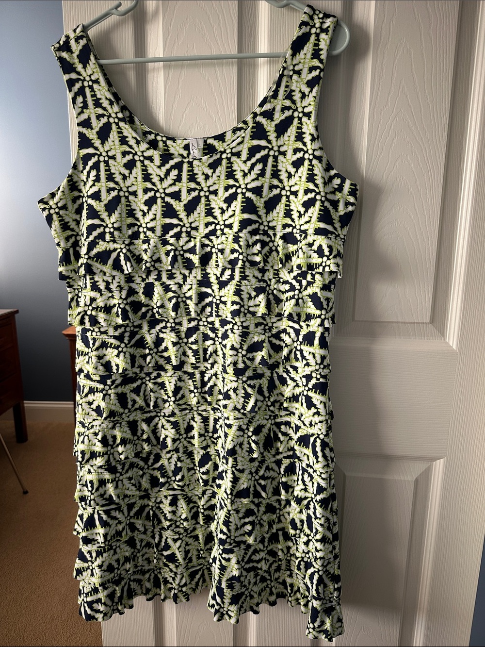 Lulu B Cha Cha Sleeveless Navy Dress with Light Green Floral Pattern